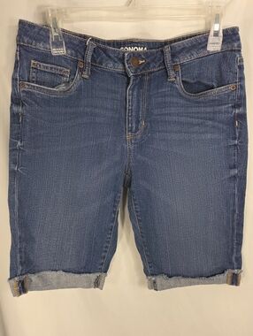 Sonoma Skinny Bermuda 5 Pocket Raw Hem Cuffed Blue Denim Jean Shorts Size 8
